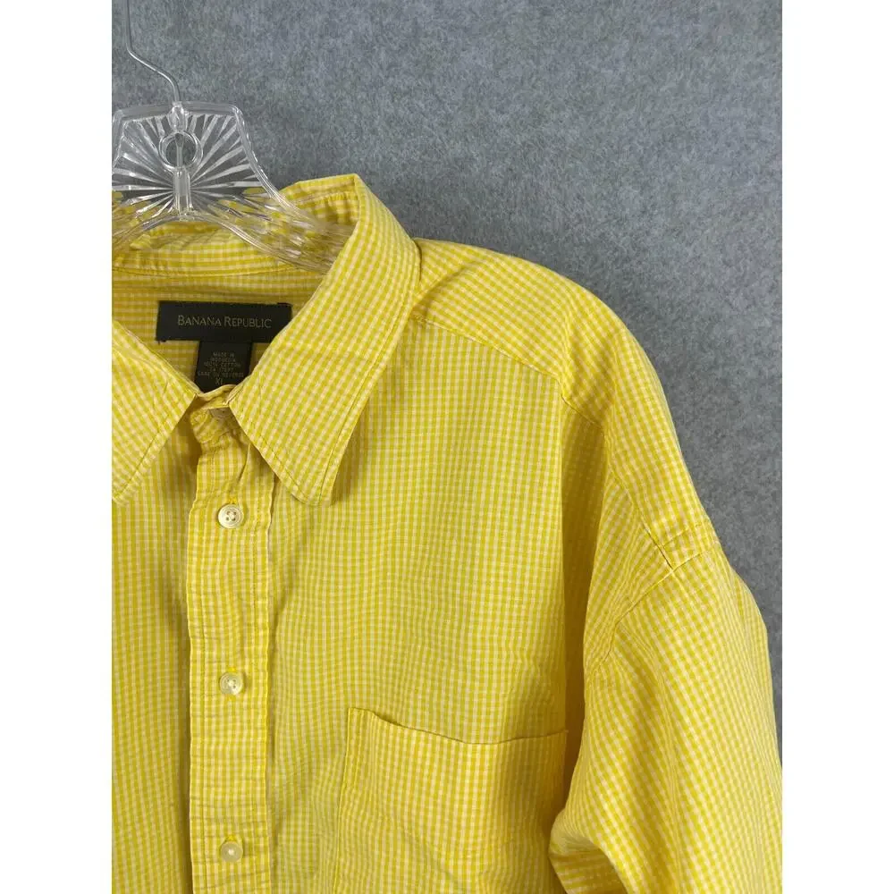 Banana Republic Shirt Men's XL Yellow Gingham Checks Long Sleeve Button Up‎